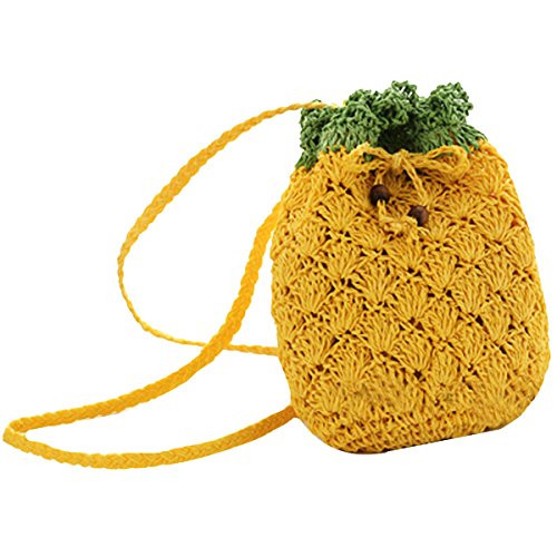 Buddy Handbag Cute Straw Crossbody Bag Weave Outdoor Shoulder Bag Mini Phone Purse -Pineapple-