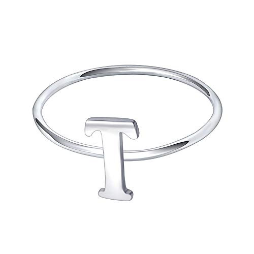 AoedeJ 925 Sterling Silver Stackable Initial Letter Rings Capital Letter Ring Charm Initial Band for Women -T, 6-