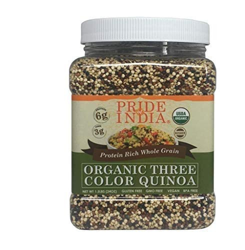 Pride Of India - Organic Three Color Quinoa - 100 percent Royal Bolivian Superior Grade Protein Rich Whole Grain, 1.5 Pound -24oz- Jar