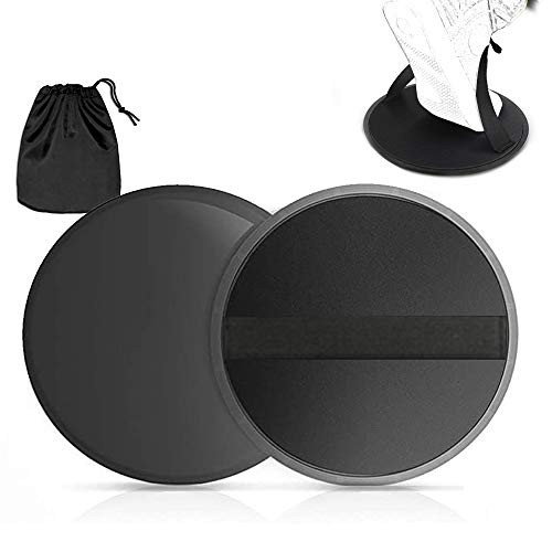MOOZHEALTH Exercise Core Sliders - 2 Sport Sliders with Straps Working Out on Carpet or Hardwood Floors, Dual Side Gliding Discs Fitness Equipment for Ab and Core Workouts -Black-