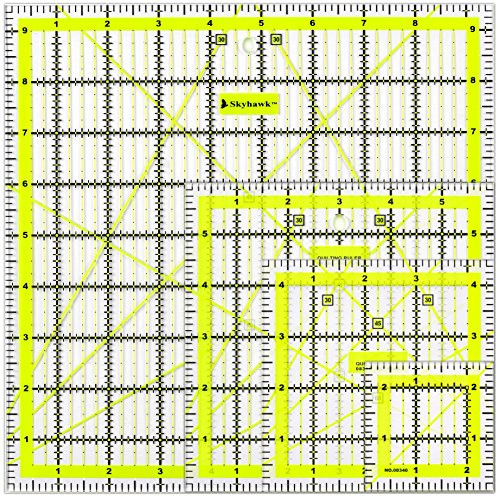 Skyhawk Acrylic Quilting Rulers Combo Pack of 4 Quilter's Ruler - (9.5" X 9.5", 6" X 6", 4.5" X 4.5", 2.5" X 2.5") - Clear and Accurate Markings