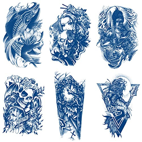 Oottati 6 Sheets Semi Permanent Fake Waterproof Temporary Tattoos Stickers Long Lasts 1-2 Weeks, Classic Old School Koi Carp Skull Clock Women Prajna Buddha Tiger, suit for Arm Leg Waist Oottati 6 Sheets Semi Permanent Fake Waterproof Temporary Tattoos Stickers Long Lasts 1-2 Weeks, Classic Old School Koi Carp Skull Clock Women Prajna Buddha Tiger, suit for Arm Leg Waist