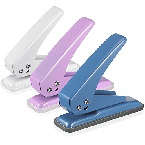 3 Pieces Single Hole Puncher with Lock Handheld 1/4 Inches Hole Puncher 20 Sheet Punch Capacity Punchers Hand Craft Hole Puncher for Paper Chipboard Index Cards Art Project, 3 Colors