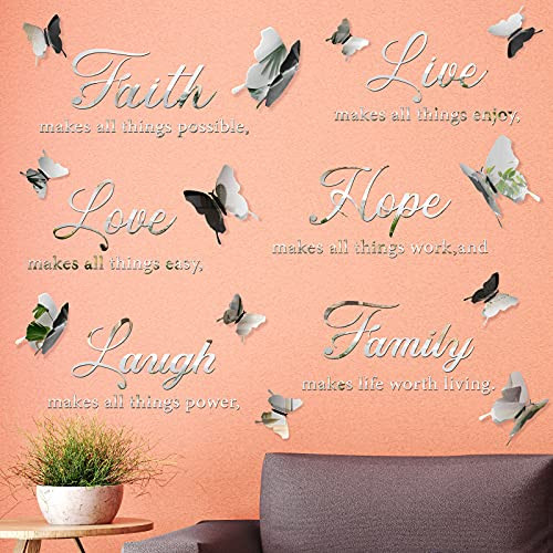 3D Acrylic Mirror Wall Decor Stickers Faith Hope Love Laugh Family Live Motivational Wall Decal Sticker with 12 Pieces 3D Butterfly for Home Office School Teen Dorm Room Mirror Wall Decor -Silver- 3D Acrylic Mirror Wall Decor Stickers Faith Hope Love Laugh Family Live Motivational Wall Decal Sticker with 12 Pieces 3D Butterfly for Home Office School Teen Dorm Room Mirror Wall Decor -Silver-