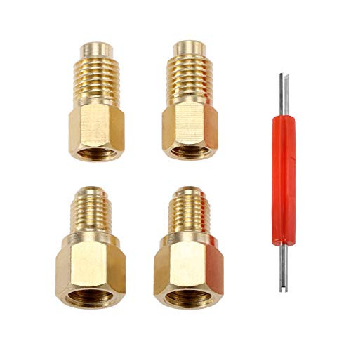 Aupoko R12 R22 to R134a Adapters, R134A Refrigerant Tank Adapter Kit with Valve Core Remover, 1/4" Male to 1/2" Acme Female, 1/4 SAE Female X 1/2 Acme Male Refrigerant Tank Adapters