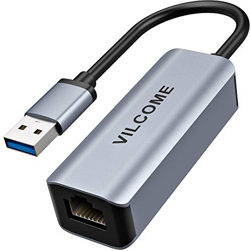 USB Ethernet Adapter,Vilcome USB 3.0 to 10/100/1000 Gigabit Ethernet LAN Network Adapter, Aluminum Portable RJ45 Ethernet Adapter Compatible for MacBook Surface Pro Vista Notebook Windows PC and More
