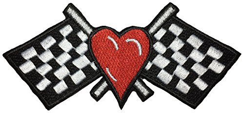 Papapatch Red Heart Checkered Black and White Flag Race Track Racing Victory Biker Motorcycle Jacket Vest DIY Sew on Iron on Embroidered Applique Patch (IRON-CHECK-FLAG-HEART)