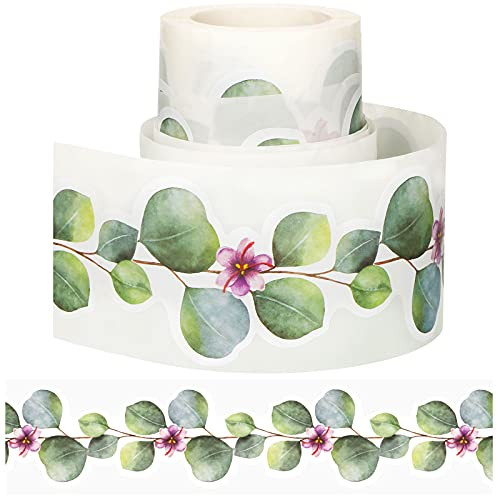 49 Feet Eucalyptus Die-Cut Bulletin Board Borders Classroom Border Trim Eucalyptus Themed Border Sticker for Photo Wall Bulletin Boards Desks Display Home and School Decorations