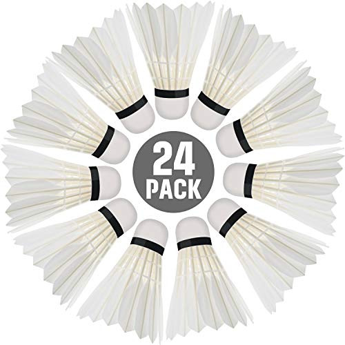 Badminton Shuttlecocks Feather Shuttlecocks with Stability and Durability High Speed Training Badminton Birdies Balls for Indoor Outdoor Sports -24 Pieces-