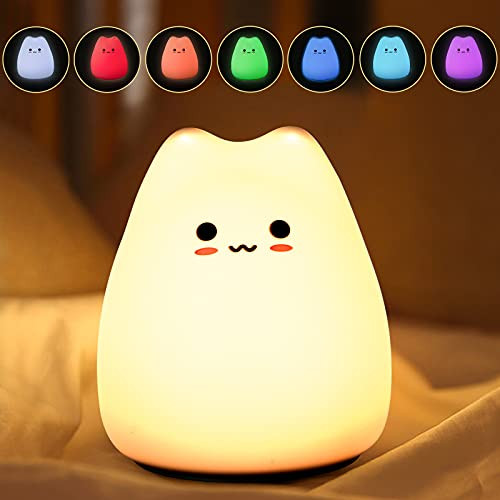 LED Night Light for Kids, Cute Nursery Color Changing Cat Night Light with Tap Control, Battery Powered Portable Squishy Silicone Soft Lamp Gifts for Baby Girls Boys Toddler Children Bedroom LED Night Light for Kids, Cute Nursery Color Changing Cat Night Light with Tap Control, Battery Powered Portable Squishy Silicone Soft Lamp Gifts for Baby Girls Boys Toddler Children Bedroom
