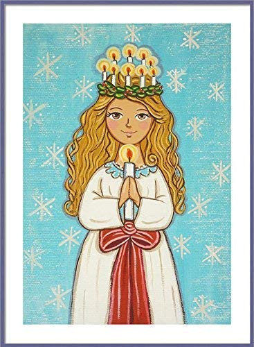 Saint Lucy print St Lucy print Santa Lucia print God Jul St Lucy painting Saint Lucy painting Saint picture Swedish Christmas decoration Catholic wall art Catholic saint print Catholic painting