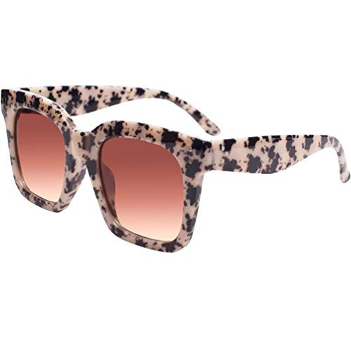 TAOTAOQI Vintage Women Oversized Sunglasses Designer Luxury Square Sun Glasses UV400 Protection Flat Lens -Snow Leopard Frame Gradient Brown Lens-