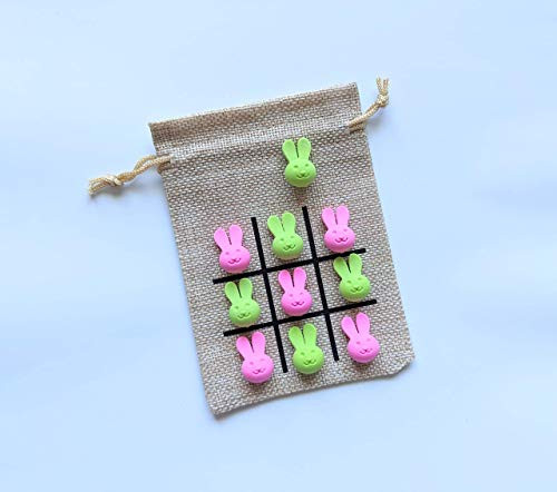 Easter Basket Filler or Stuffer for Kids - Easter Party Favors - Tic Tac Toe Game - Bright Pink/Green Bunny Mini Erasers