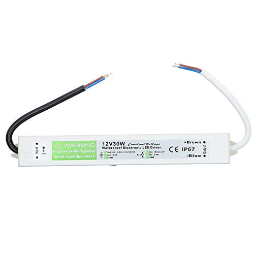 30W LED Driver IP67,Power Supply Transformer Adapter for Computer Project Outdoor Light,Waterproof Power Supply,AC90-250V-DC12V-