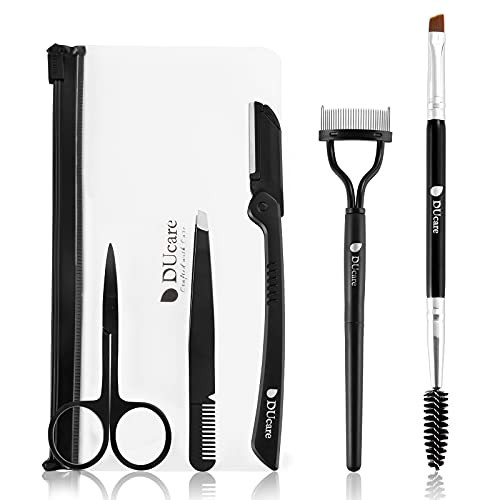 DUcare Eyebrow Razor, Scissors, Tweezers, Eyelash Comb Curler and eyebrow brush 5 in 1 eyebrow kit for Makeup Grooming DUcare Eyebrow Razor, Scissors, Tweezers, Eyelash Comb Curler and eyebrow brush 5 in 1 eyebrow kit for Makeup Grooming
