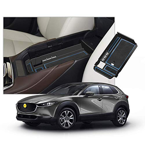 CDEFG Center Console Accessory Organizer Compatible with 2019 2020 Mazda CX-30 CX30, ABS Material Armrest Box Insert Tray Glove Secondary Storage Box -Blue-
