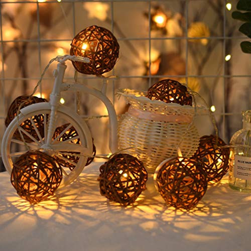 LEDMOMO Rattan Ball String Lights, Battery Operated Fairy String Lights, LED Ball Party Lights for Wedding Christmas Halloween Bedroom Garden Decorations