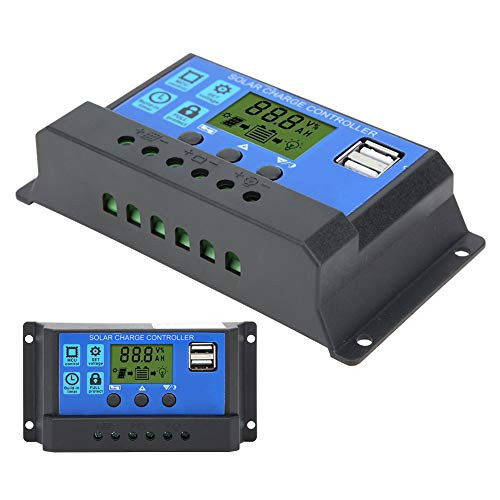 Solar Panel Controller, PVC Material LCD Display Battery Charge Control Complete 3-Stage PWM Charging Management Dual USB Output 12V/24V 30A