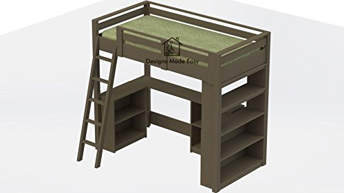 Easy DIY Kids Twin Loft Bed with Desk and Bookcases - Design Plans