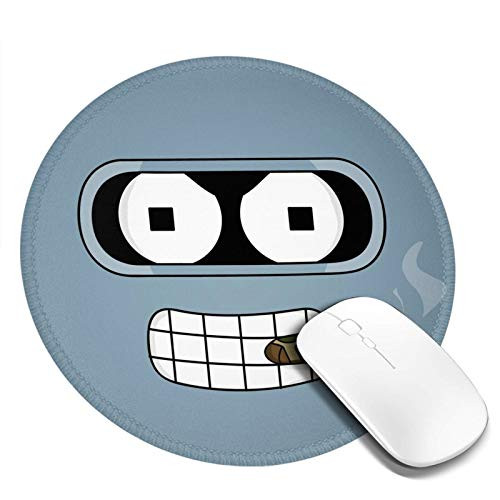 Mouse Pad Futurama Bender Gaming Computer Mouse Mat with Stitched Edge Rubber Base Round Mousepad for Home Office Laptop