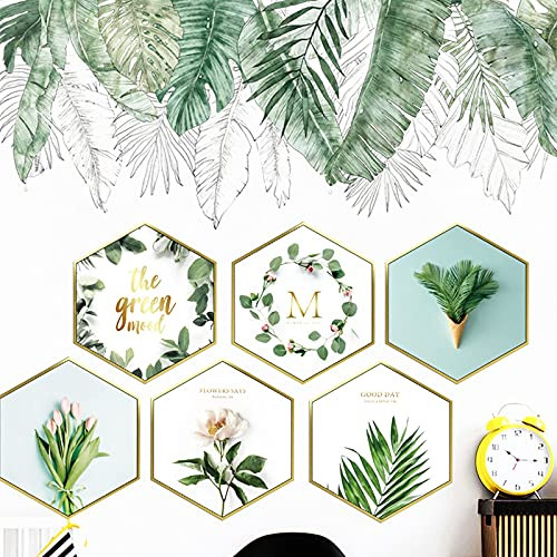 Green Plants Monstera Palm Wall Stickers, HOLENGS Hanging Tropical Leaf Wall Decals, Creative 3D Vinyl Flower Art Prints Removable Wall Decor for Home Bedroom Living Room Classroom Office