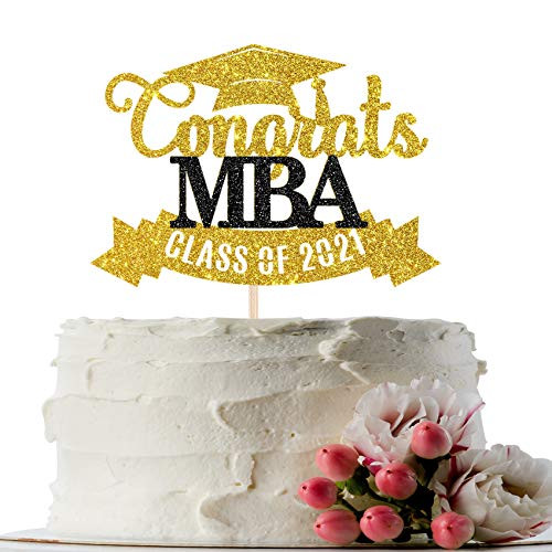INNORU Glitter Congrats MBA 2021 Cake Topper - Class of 2021 - High School College Senior Graduation Party Cake Decorations Supplies -Gold and Black-