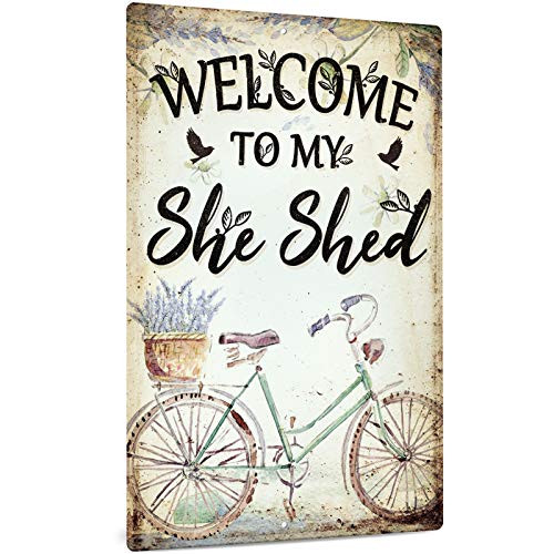 Putuo Decor She Shed Decor, Farmhouse Wall Sign for Home, Kitchen, Garden, Women Cave, Gift for Girlfriend, Ladies, 12x8 Inches Aluminum Metal Sign - Welcome to My She Shed