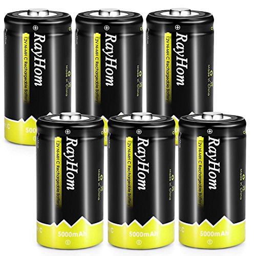 RayHom Rechargeable C Batteries 6Pack - 1.2V 5000mAh Ni-MH High Capacity C Size Battery with Box (6 Pack)