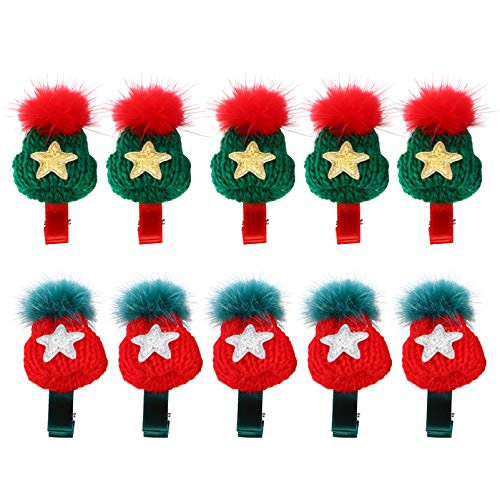 Lurrose 10pcs Christmas Hair Clips Pom Pom Ball Hair Pin Hat Shaped Fur Ball Hair Barrettes Girls Hair Styling Hair Clips Accessories 6.5x3.5cm