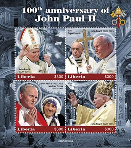 Liberia - 2020 Pope John Paul II Centenary - 4 Stamp Sheet - LIB200306a