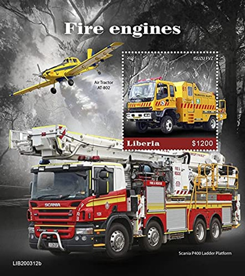Liberia - 2020 Fire Engine Transports - Stamp Souvenir Sheet - LIB200312b Liberia - 2020 Fire Engine Transports - Stamp Souvenir Sheet - LIB200312b