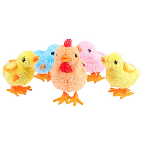 BESTOYARD 5pcs Easter Chick Wind Up Toy Plush Jumping Chicken Clockwork Toys Novelty Animal Playing for Egg Hunt Game Prizes Kids Easter Birthday Goody Bag Fillers Random Color