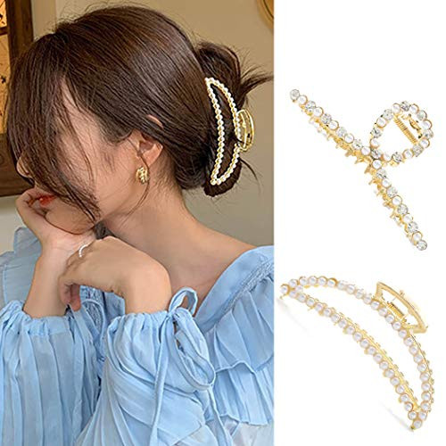 Woeoe 2PCS Rhinestone Metal Hair Claw Clips Gold Crystal Hair Claw Clip Pearl Hair Clamps French Hair Catch Barrette Strong Hold Hair Claw Clip Set Nonslip Hair jaw Clips for Women and Girls Woeoe 2PCS Rhinestone Metal Hair Claw Clips Gold Crystal Hair Claw Clip Pearl Hair Clamps French Hair Catch Barrette Strong Hold Hair Claw Clip Set Nonslip Hair jaw Clips for Women and Girls