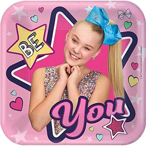amscan 541900 JoJo Siwa Pink Square Paper Plates, 8ct, Multicolor, One Size