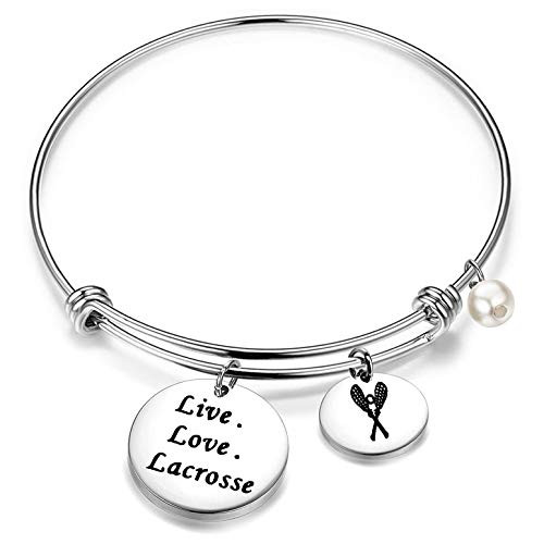 FEELMEM Lacrosse Bracelet Live Love Lacrosse Expandable Bangle Lacrosse Jewelry Gift For Lacrosse Players, Coaches -Silver-01-