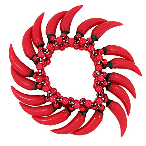 Needzo Red Chili Peppers Bead Cinco De Mayo Bracelet, 6 Inch