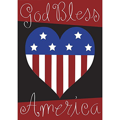 Patriotic God Bless America Stars and Stripes Heart 18 x 13 Rectangular Small Garden Flag
