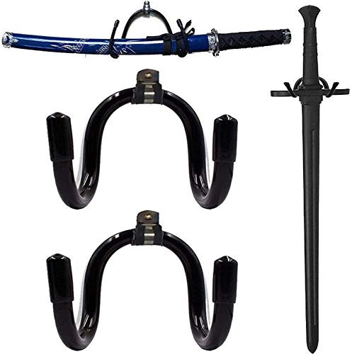 Pmsanzay Universal Adjustable Sword, Wall Hook Display Hanger Wall Mount Display Stand Collection Rack for Sword,Dagger,Axe,Keyblade, etc 2 Pack No Sword  Vertical/Horizontal Display