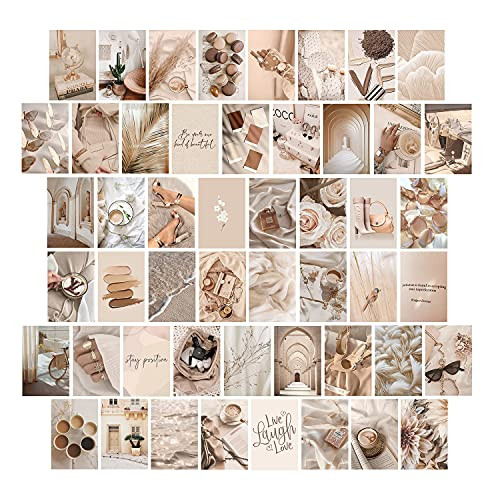 Beige Boho Wall Collage Kit Aesthetic Pictures, Room Decor Aesthetic, Room Decor for Teen Girls, Photo Collage Kit for Wall Aesthetic, Room Decor for Bedroom Aesthetic, Wall Collage Kit, 50PCS 4X6 IN