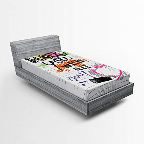 Ambesonne Love Fitted Sheet, Sketch Love Words Colorful Pattern Pencil Drawn Composition Abstract Illustration, Soft Decorative Fabric Bedding All-Round Elastic Pocket, Twin Size,