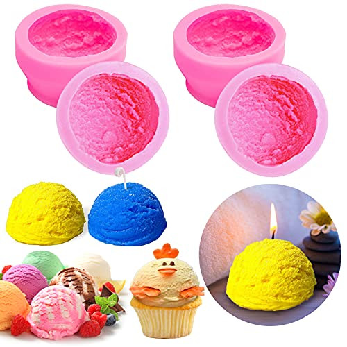 Silicone 3D Ice Cream Ball Shape Molds/ Candle Molds Silicone/ Large Round Soap Mold for Aromatherapy Candle Making, Homemade Soap, Bath Bomb, Beeswax