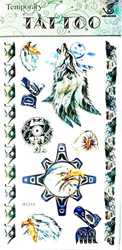 NipitShop 1 Sheet Temporary Tattoos Eagle Hawk Falcon Wolf Animal Tattoos for Women Waterproof Transfer Tattoos