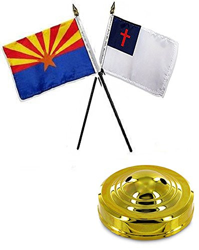 AES State Arizona  and  Christian 4"x6" Flag Desk Set Table Stick Gold Base