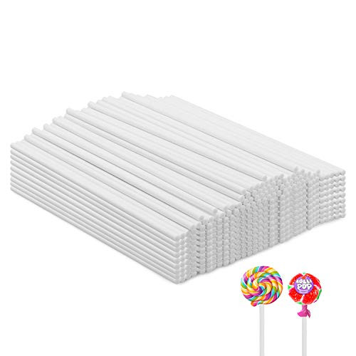 Lollipop Sticks,500 Pieces White Paper Treat Lollipop Sticks Lollipop Treat Sticks Sucker Stick for Cake Topper,Rainbow Candy, Cake Pops Chocolate -6 Inch-