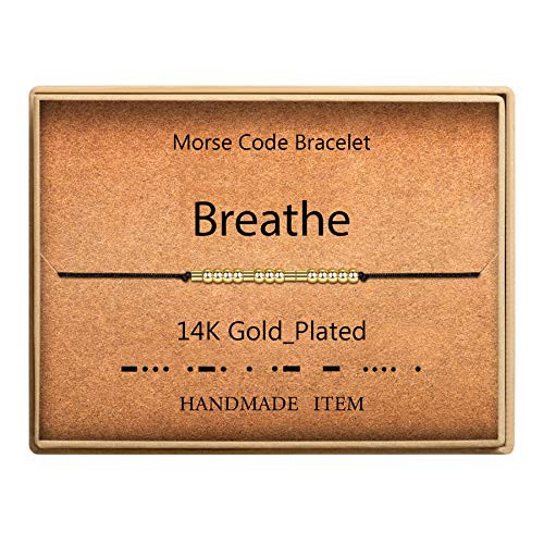 Morse Code Bracelet 14k Gold Plated Beads on Silk Cord Inspirational Breathe Bracelet Gift for Women