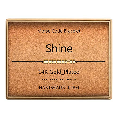 Shine Bracelet Morse Code Jewelry Gift for Mother 14k Gold Plated Beads on Silk Cord Inspirational Gift for Her