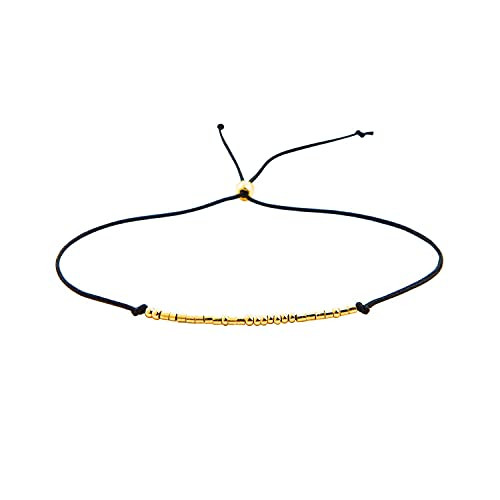 SANNYRA Morse Code Bracelet 14k Gold Plated Beads on Silk Cord Douchebag Friendship Bracelet Inspiration Gift for Women