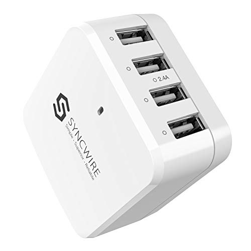 USB Wall Charger Travel Charger, Syncwire 48W/9.6A 4-Port Rapid Travel Power Adapter with Interchangeable US/UK/EU Plug for Apple iPhone, iPad, Samsung, Android Phones, Tablets & More - White