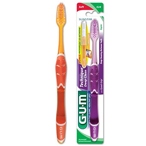 GUM Technique Deep Clean Toothbrush -Single Toothbrush- Full Soft Bristle with Bonus Proxabrush Go-Betweens Ultra Tight