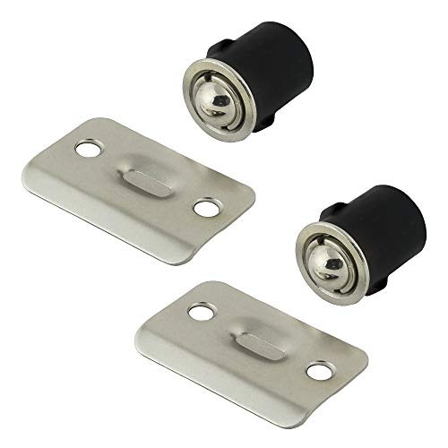 2 Pack of Satin Nickel Finish Drive-in Closet Door Ball Catches with Strike Plates